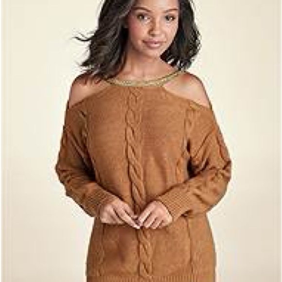 VENUS Sweaters - Venus brown cold shoulder sweater with beaded detail. very classy